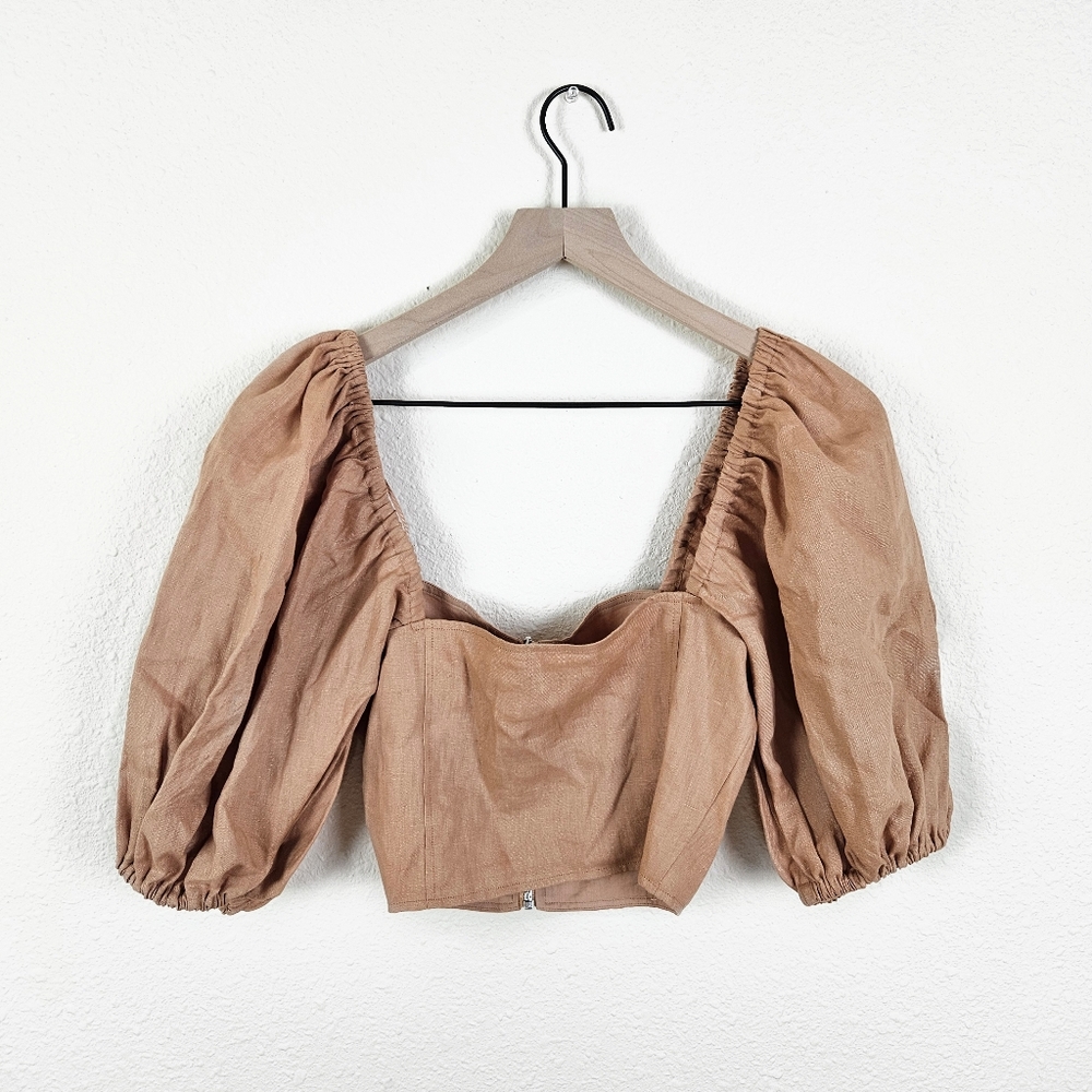 Nicolas Dawn Corset Puff Sleeve Crop Blouse in Twig